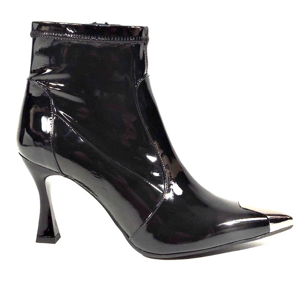 ALESSANDRO DI MARIA 🇮🇹 WOMEN BLACK PATENT LEATHER FASHION ANKLE BOOTIE - Picture 3 of 7